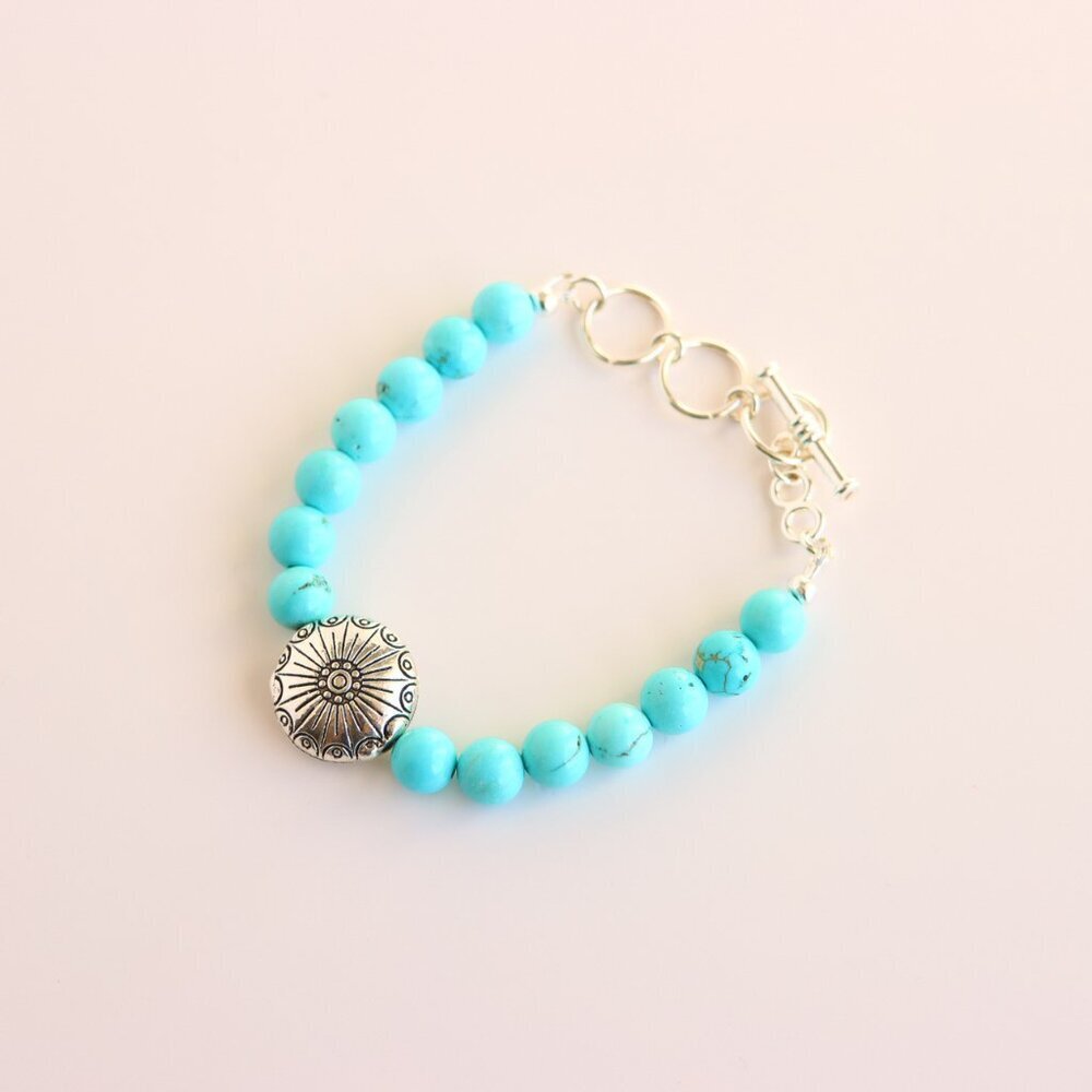 Turquoise Howlite Bracelet- Western Design - Picture 3 of 5